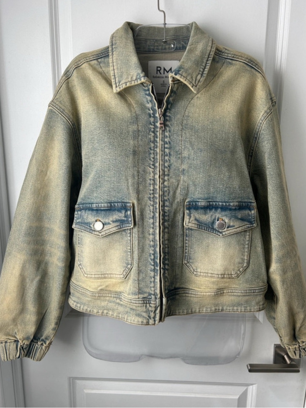 Rebecca Minkoff, size S, washed/faded denim zip-up jacket NWOT